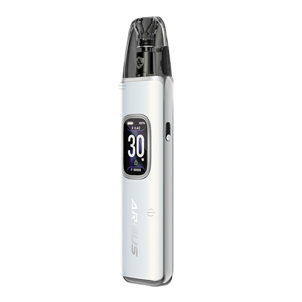 Voopoo Argus G3 Pod Kit in sleek white design, featuring a digital display and compact structure, ideal for vaping.