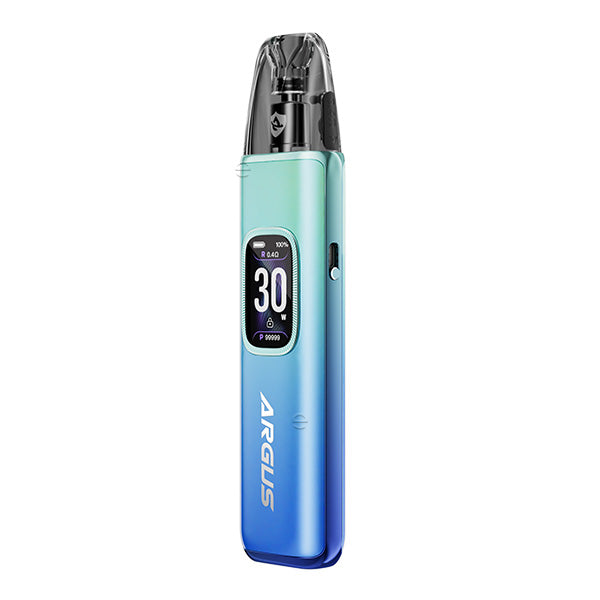 Voopoo Argus G3 Pod Kit in stylish blue gradient design with digital display and compact form.