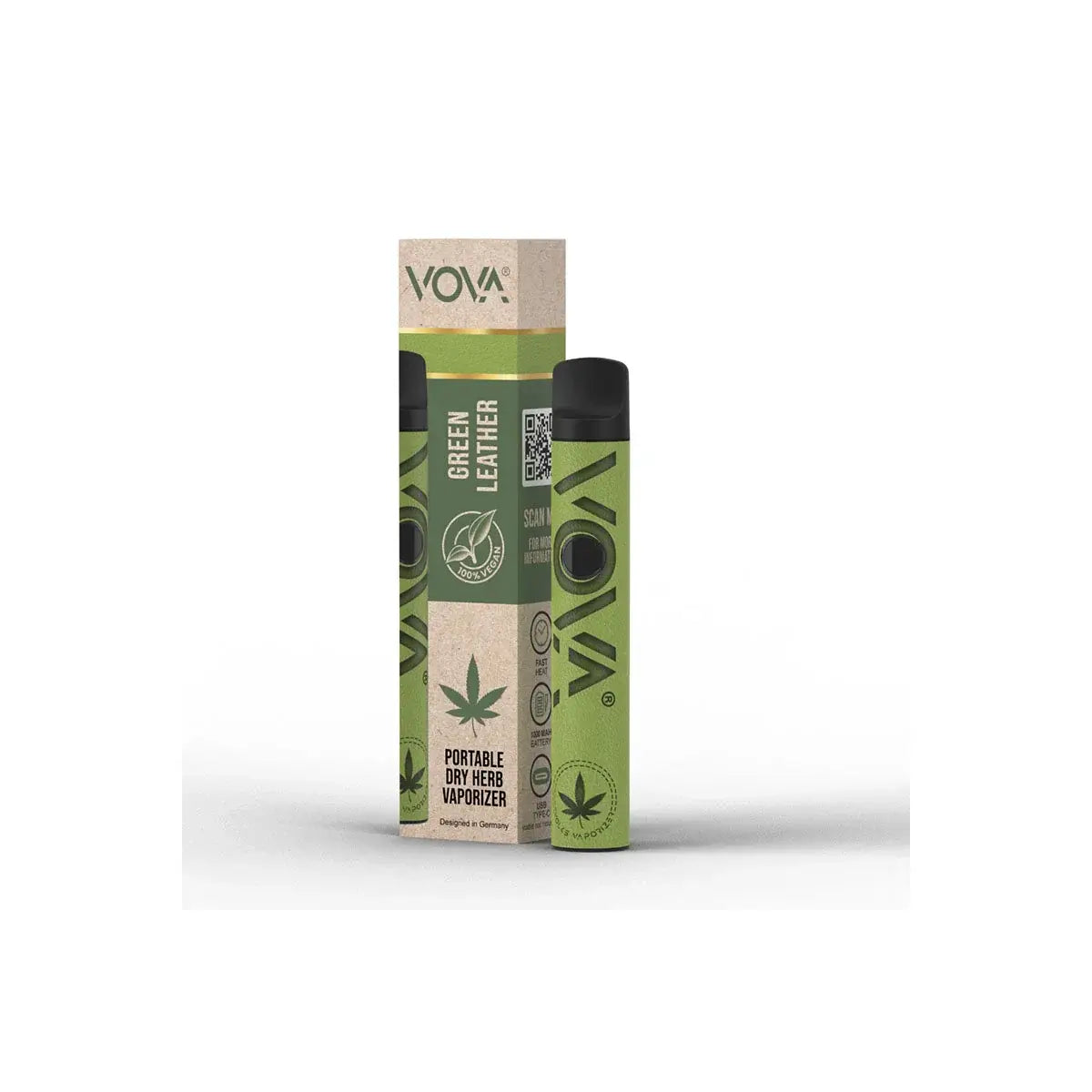 VOVA vaporizer in green packaging, promoting healthy cannabis vaping over smoking.