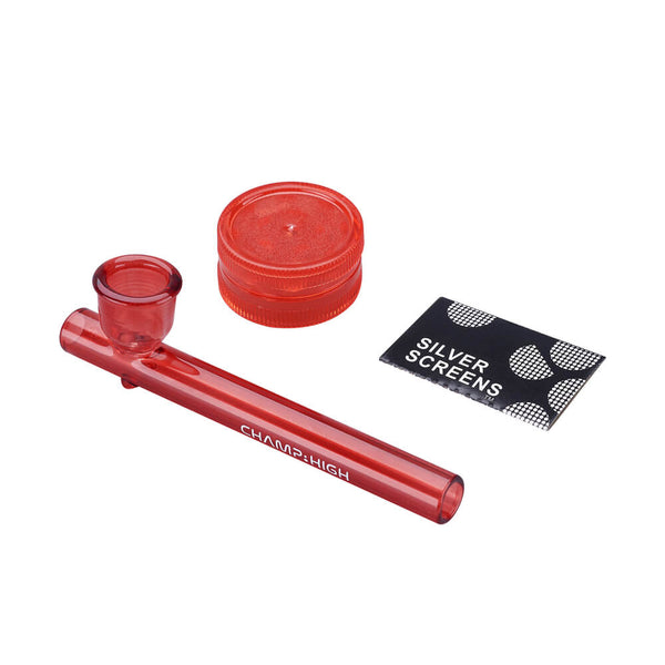 CHAMP HIGH - Glaspfeife mit Grinder + Siebe (Set)