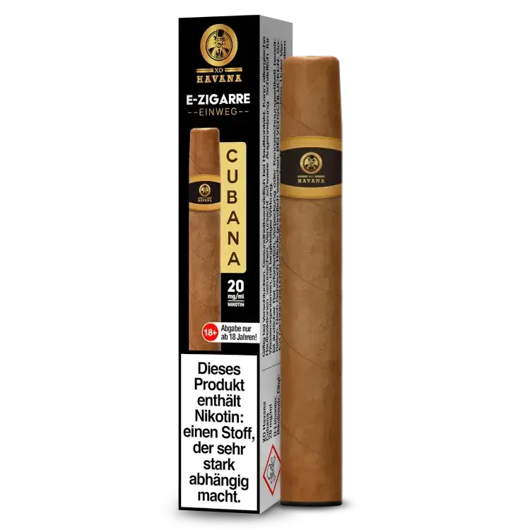 XO HAVANA Cubana Einweg E-Zigarette im Zigarren-Design, Nikotinprodukt für Tabakliebhaber.