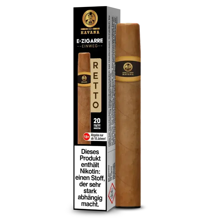 XO HAVANA Einweg E-Zigarette im Zigarren-Design, 400 mAh, 600 Züge, 2 ml Liquid, stilvolle Alternative für Tabakliebhaber.